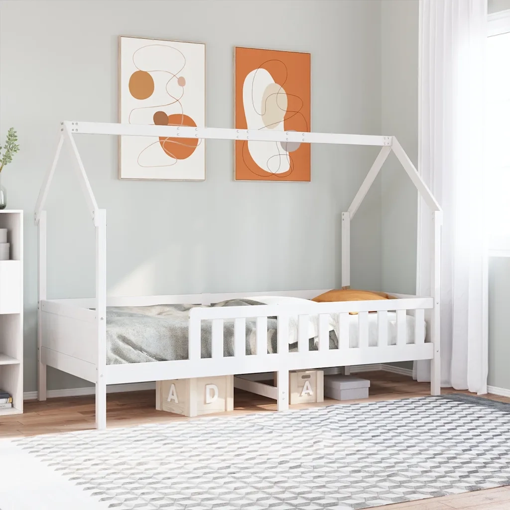 Giroletto Casetta Bambini Bianco 80x200 cm Legno Massello Pino 850705