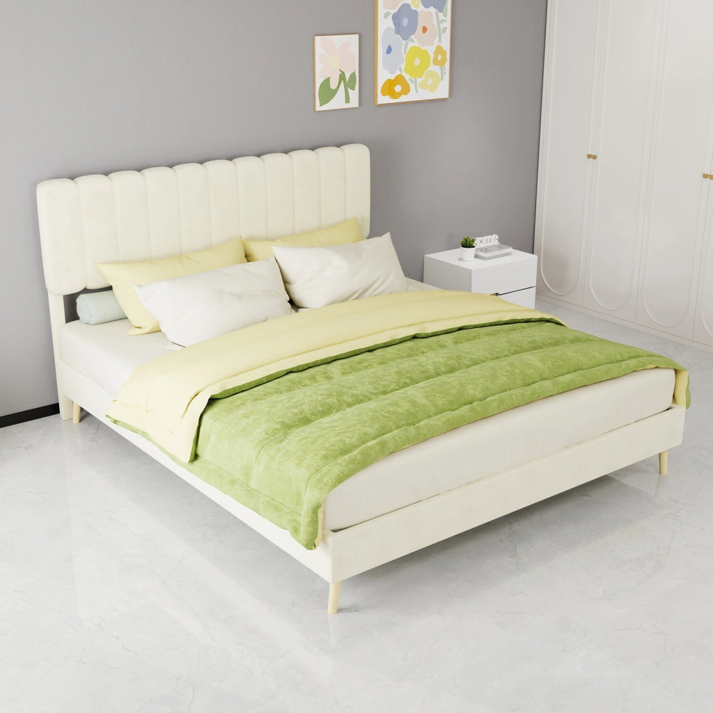 letto imbottito tessuto e metallo beige 160 x 200 cm