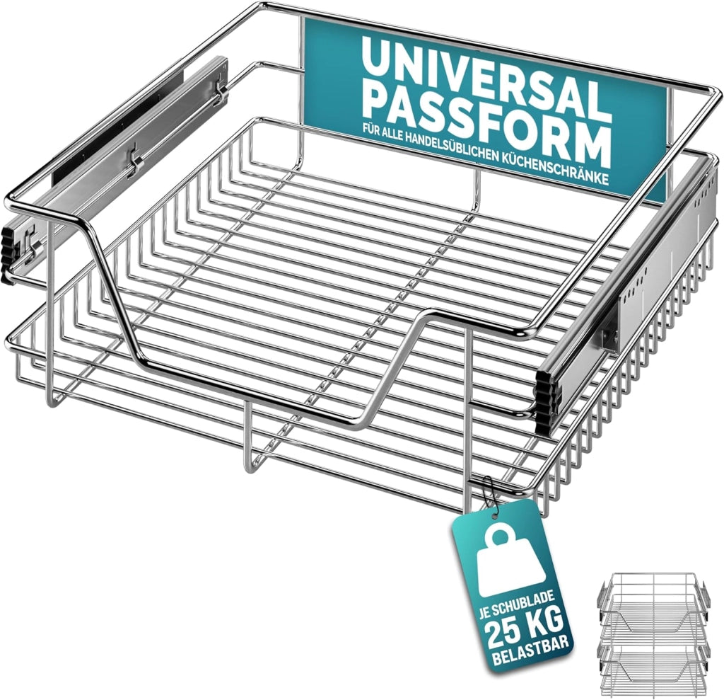 ® 2x Cestello Estraibile Sottolavello 50cm 25kg Cassetto Telescopico Metallo Guide Scorrevoli Cucina Cestelli Cucina Cassetti Estraibili