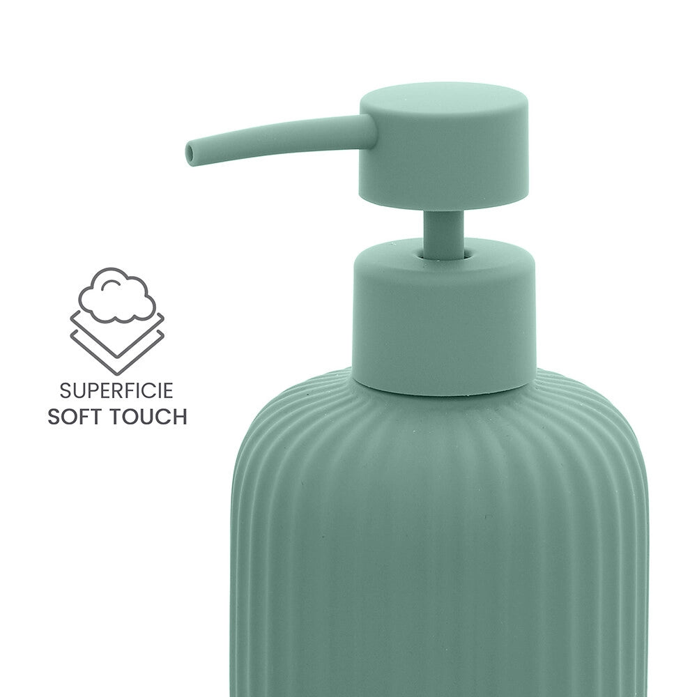 Set accessori bagno in ceramica verde con dispenser sapone e due portaspazzolini Spring