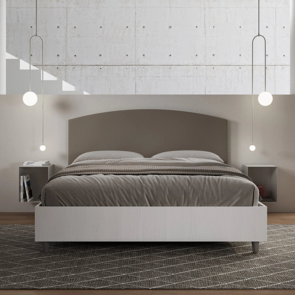 BS COM Letto matrimoniale senza rete 160x190 bianco frassino testata similpelle cappuccino