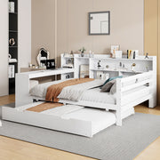 Sofa letto 140x200 cm con letto estraibile; ripiani e presa in legno bianco