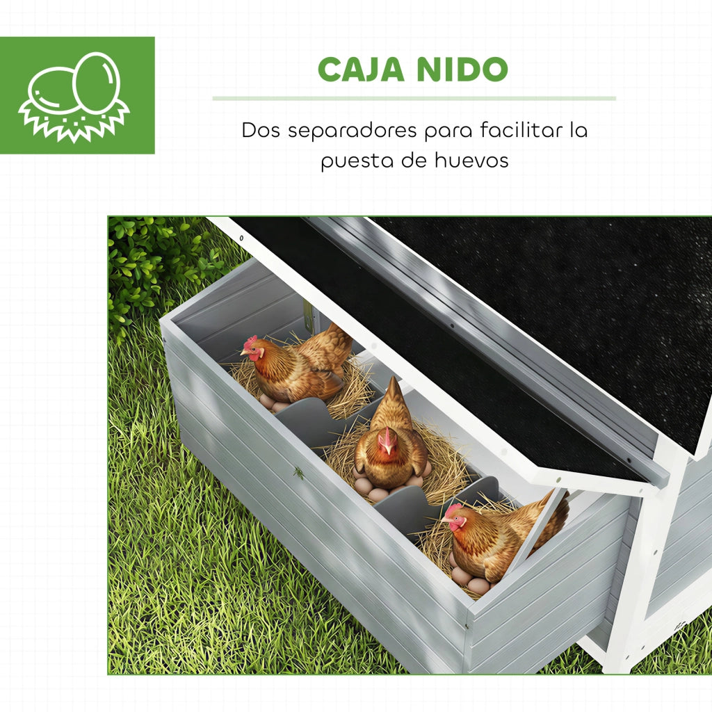 Pollaietto per Giardino in Legno con 2 Nidi e Tetto Impermeabile ¨C zephmum ¨C 150x100x96.5 cm Grigio
