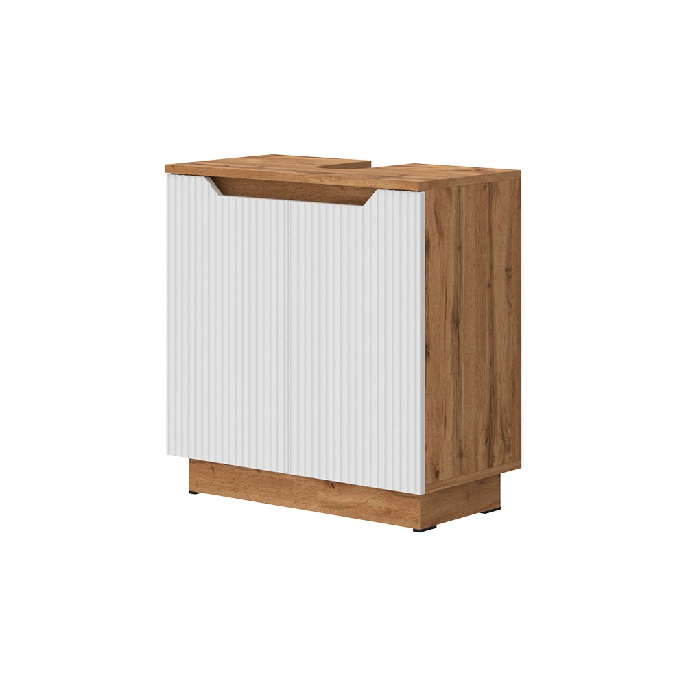 Vicco Mobile sottolavabo per bagno Rovere/bianco a strisce 59.8 x 62.1 cm con 2 porte