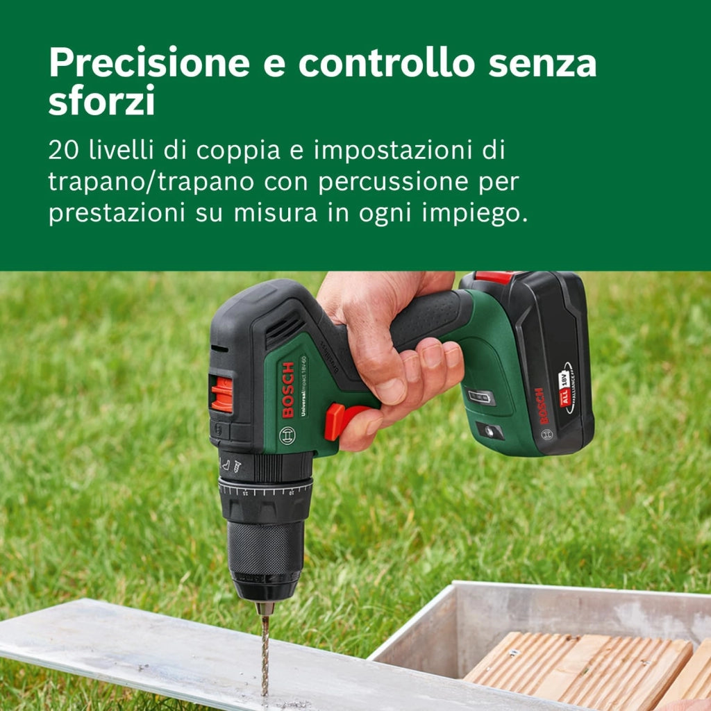 Bosch Trapano con percussione a batteria UniversalImpact 18V-60 (2 batterie da 2,0 Ah, sistema 18 Volt, in valigetta