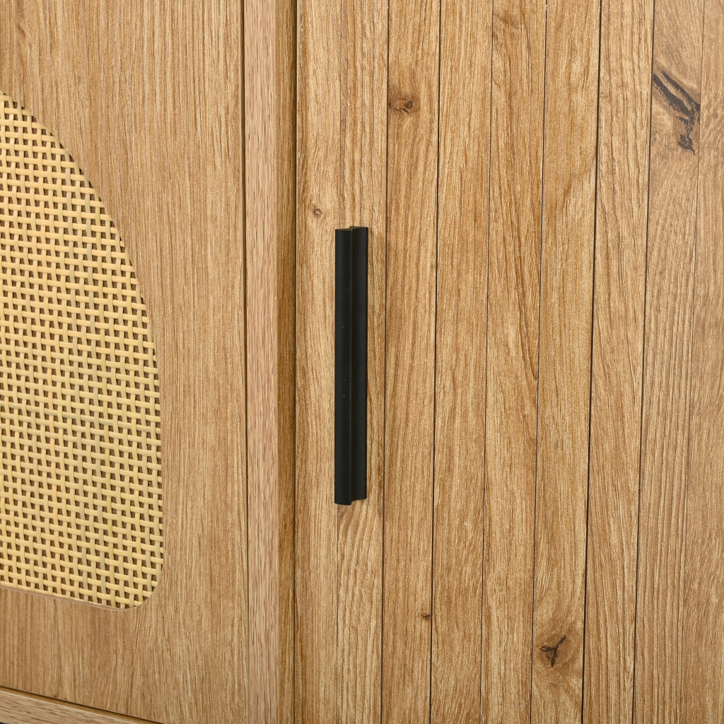 Mobile TV Ovale con Ante Scorrevoli in Rattan e Cassetto ¨C MINIMAL ¨C Legno e Metallo