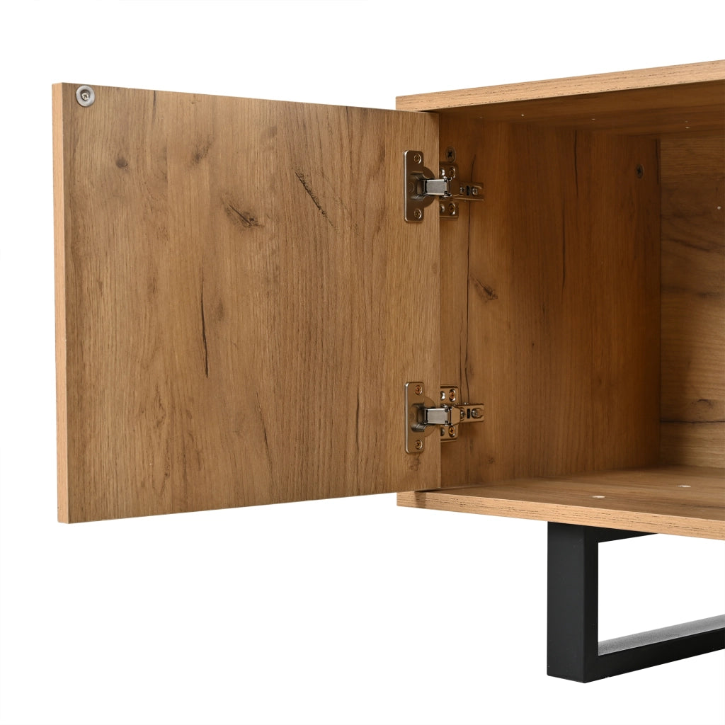 Mobile porta TV con 2 ante 2 cassetti e vani aperti per soggiorno in truciolare e metallo nero 180 × 40 × 50 cm