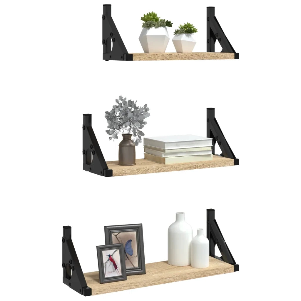 Set Mensole Parete 3pz Rovere Sonoma in Legno Multistrato 836319