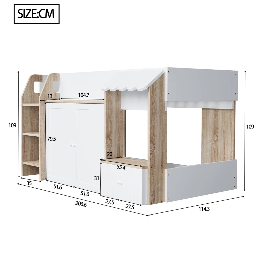 Letto a soppalco per bambini 90x200 cm bianco e legno