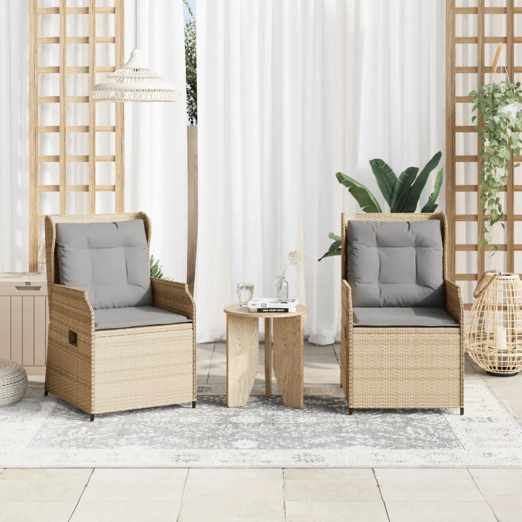 Sedie Reclinabili da Giardino 2pz con Cuscini Beige Polyrattan 368994