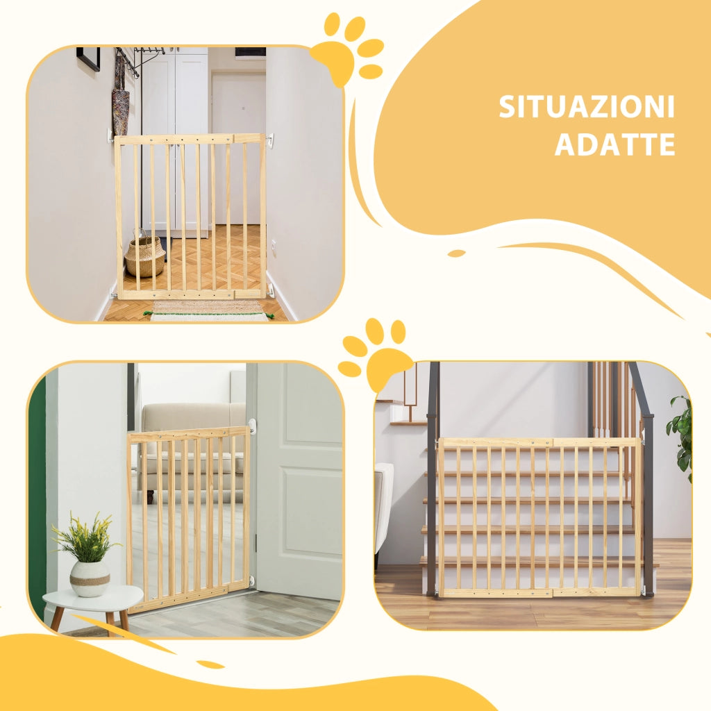 Easycomfort Cancellino per Cani Taglia Piccola e Media in Legno di Pino, Cancelletto Estensibile a 2 Pannelli, 60.5-102x73 cm