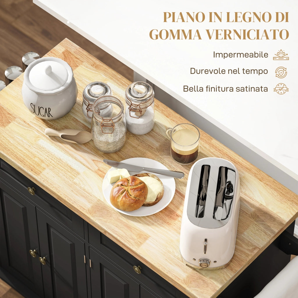 Carrello da Cucina con Ruote e Ripiani Regolabili ¨C zephmum ¨C Nero, Legno, 111x44.5x82.5 cm