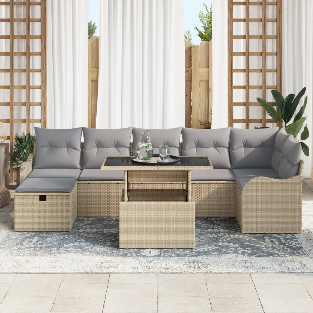 Set Divano Giardino  8 Pezzi con Cuscini Beige Rattan Plastica