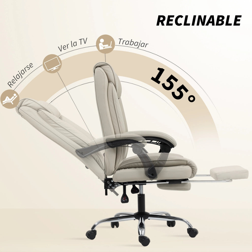 Sedia da Ufficio con Poggiapiedi Schienale Reclinabile Imbottita Ecopelle Beige ¨C Xylo