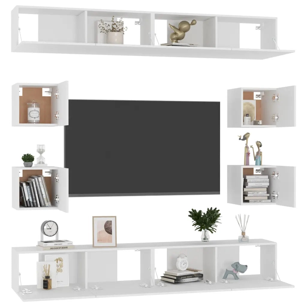 Set Mobili Porta TV 8 pz Bianco in Legno Multistrato 3078649