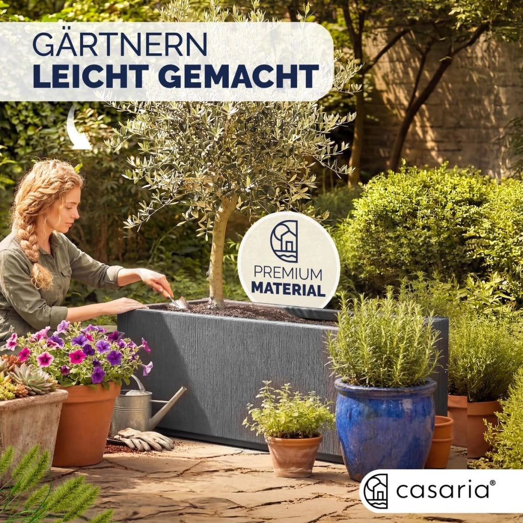 ® 2x Fioriera da Esterno Ethica in Plastica 80L 80x36x35cm Base Drenante Fioriere da Giardino Vaso Grade per Fiori Vasi per Piante Rettangolari