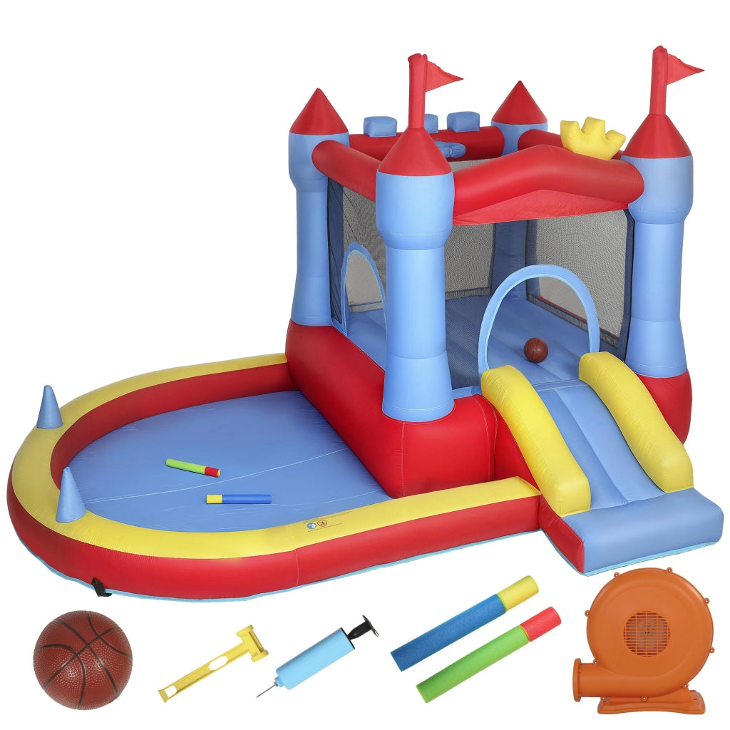 Castello Gonfiabile per Bambini 342x255x209 cm con Scivolo Piscina per Palline Canestro da Basket e Soffiatore in