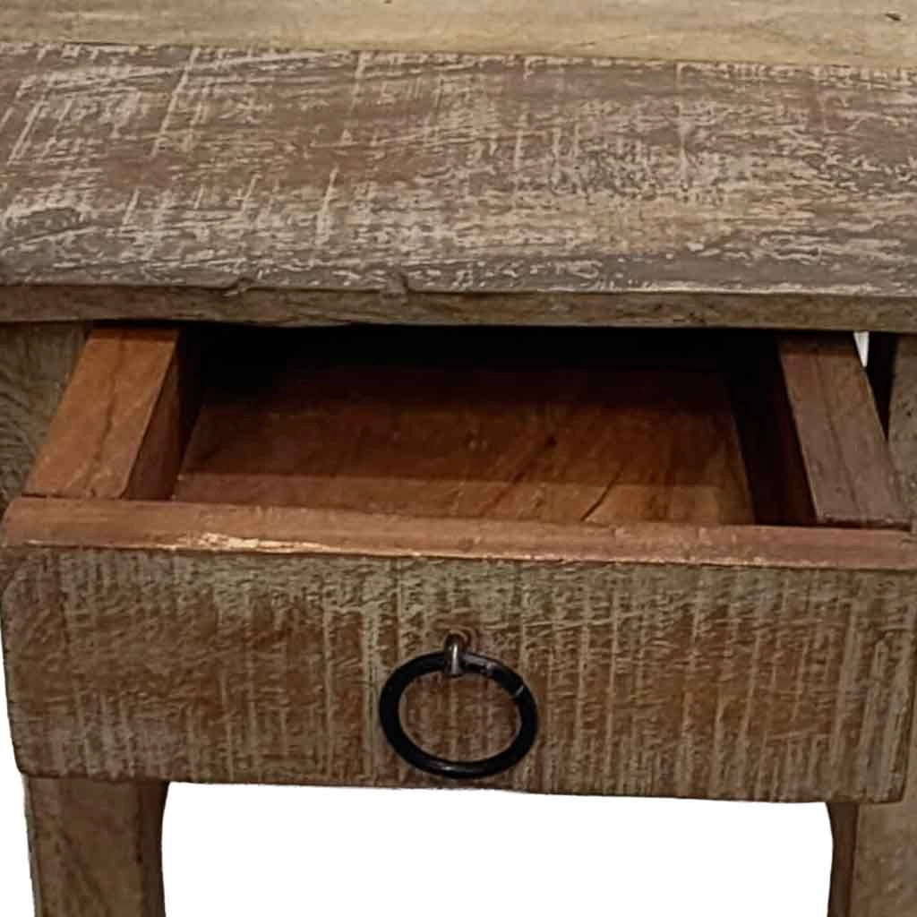 Sgabello con cassetto in legno con finitura artigianale marrone 25x25x29 h cm