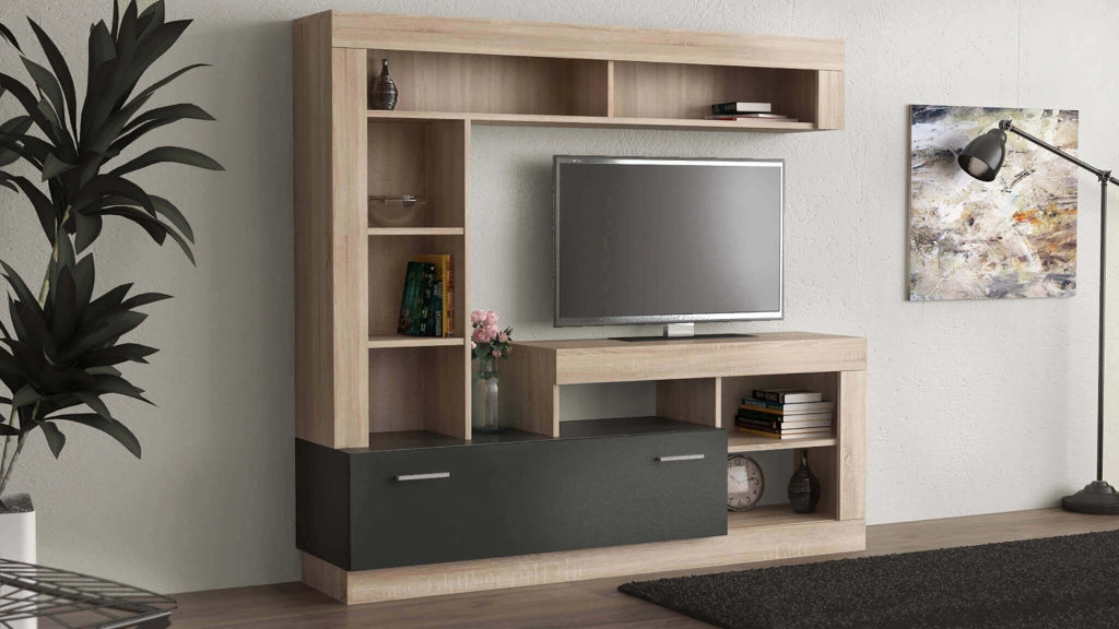 PARETE SOGGIORNO LEONARD ANTRACITE E QUERCIA CHIARO 170 X 42 X H170 CM