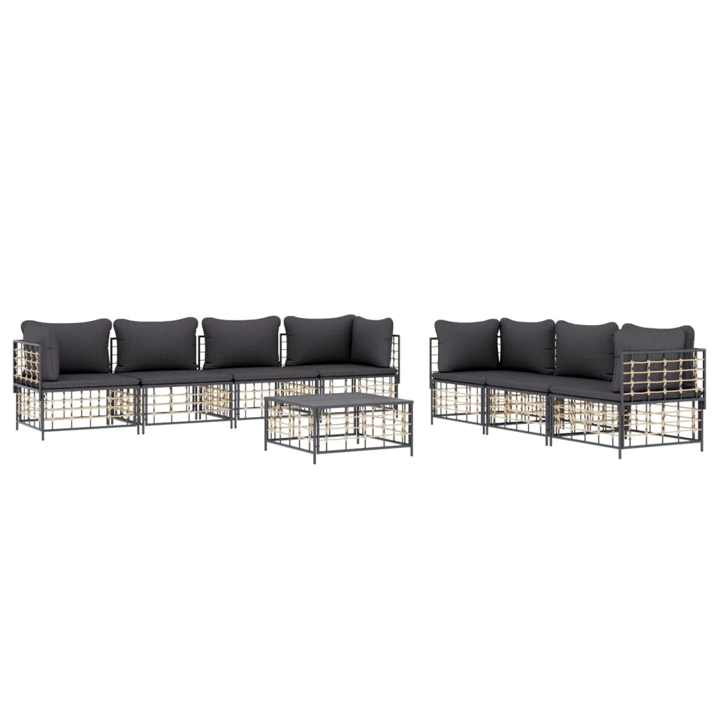 Set Divani da Giardino 8 pz con Cuscini Antracite in Polyrattan 3186707