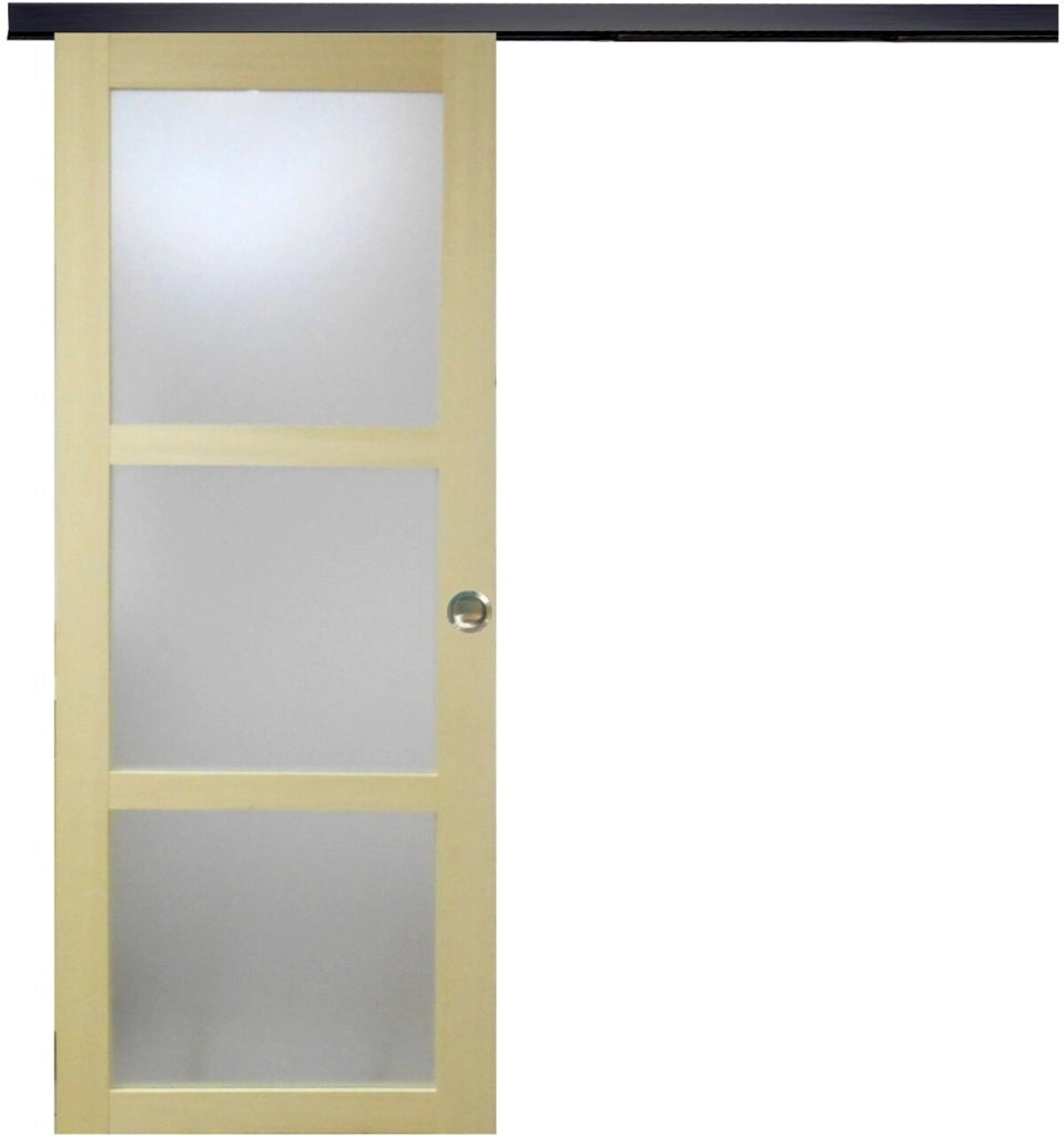 Porta scorrevole smaltata Ayous impiallacciato 3 vetri H204 x L83 + binario a rulli nero  + 2 gusci installati