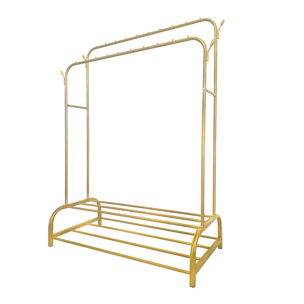 Appendiabiti Donkey Premium Maxi a 2 Stand Nyana Home 157x110x56cm, 2 ripiani sospesi, 4 ganci laterali, 2 ripiani inferiori Oro.