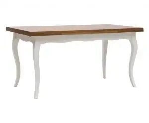 Tavolo allungabile Shabby chic piano noce Bassano e base ondulata bianca gambe provenzali