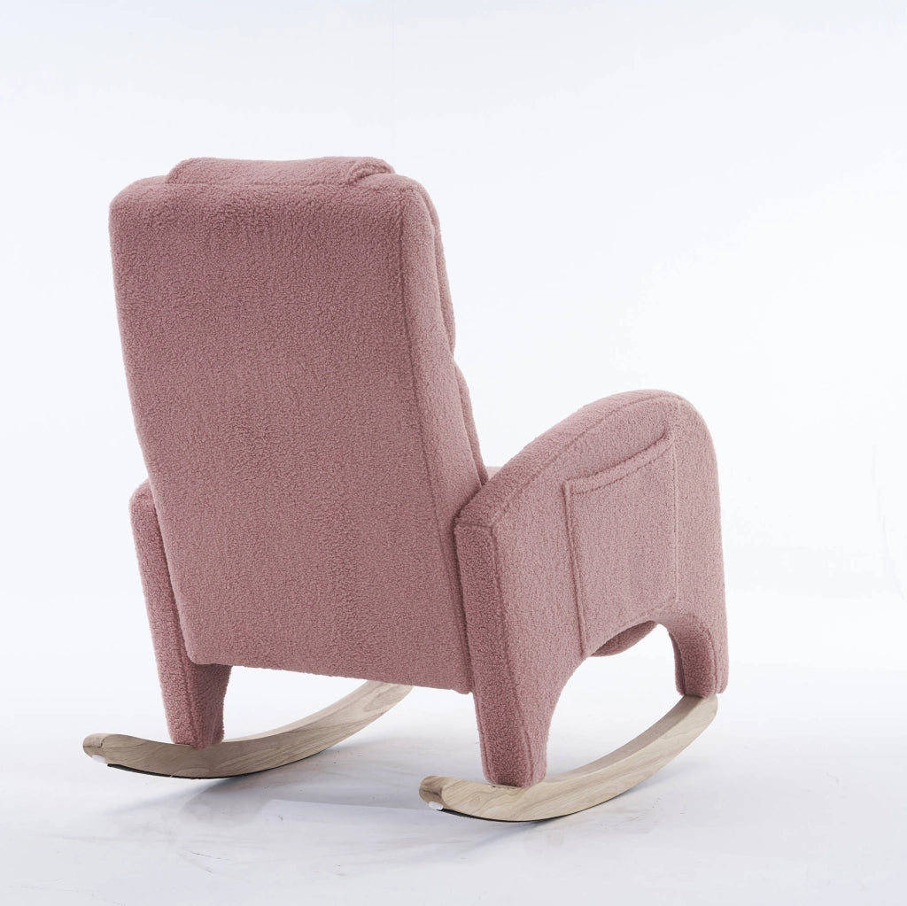 Sedia a dondolo 66x125x101 cm con poggiatesta e poggiapiedi pieghevole in teddy rosa