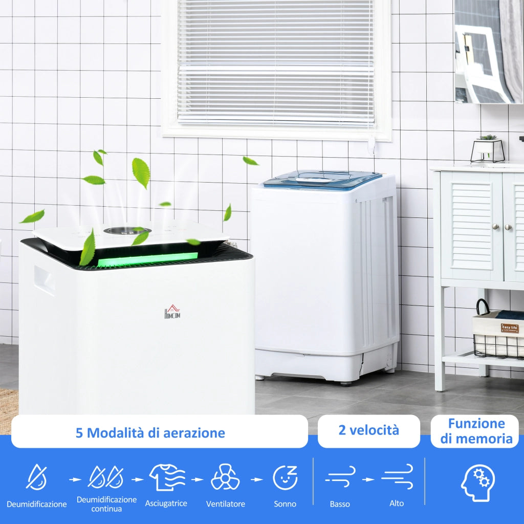 Deumidificatore da 12L in ABS con 5 Modalit¨¤, 2 Velocit¨¤ e Timer da 24h, 25x25x50.5 cm, Bianco e Nero