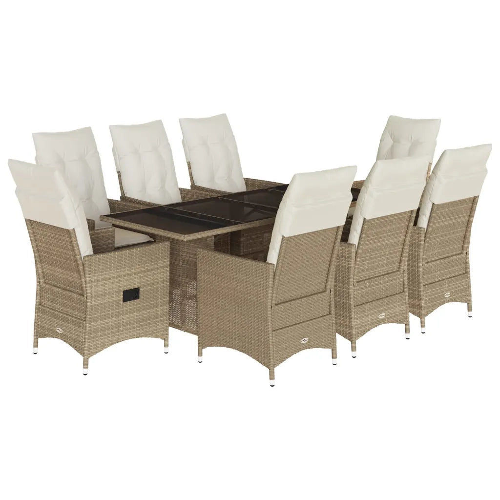 Set da Pranzo da Giardino 9 pz con Cuscini Beige in Polyrattan