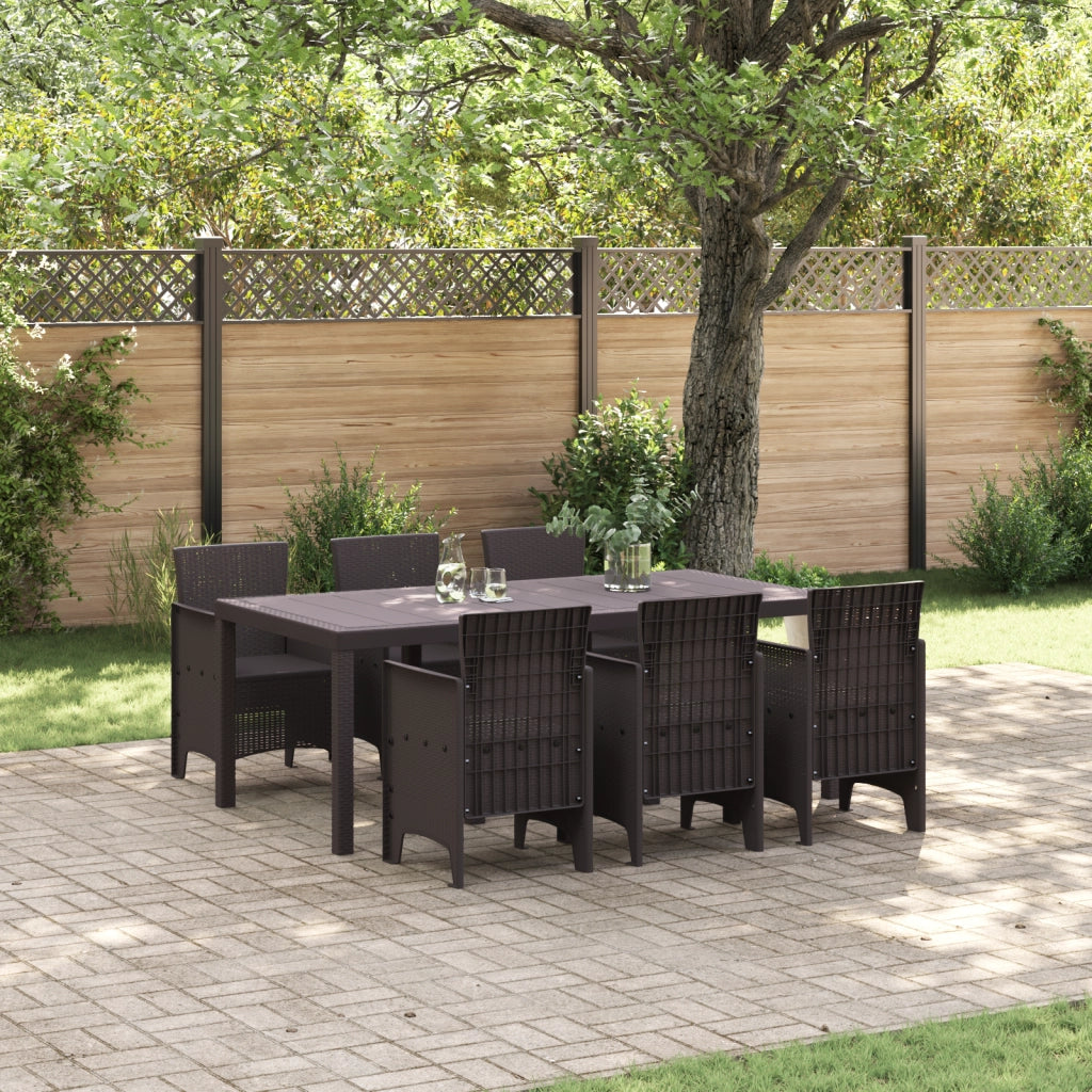 Set da Pranzo da Giardino 7 Pezzi Rattan Polipropilene Marrone