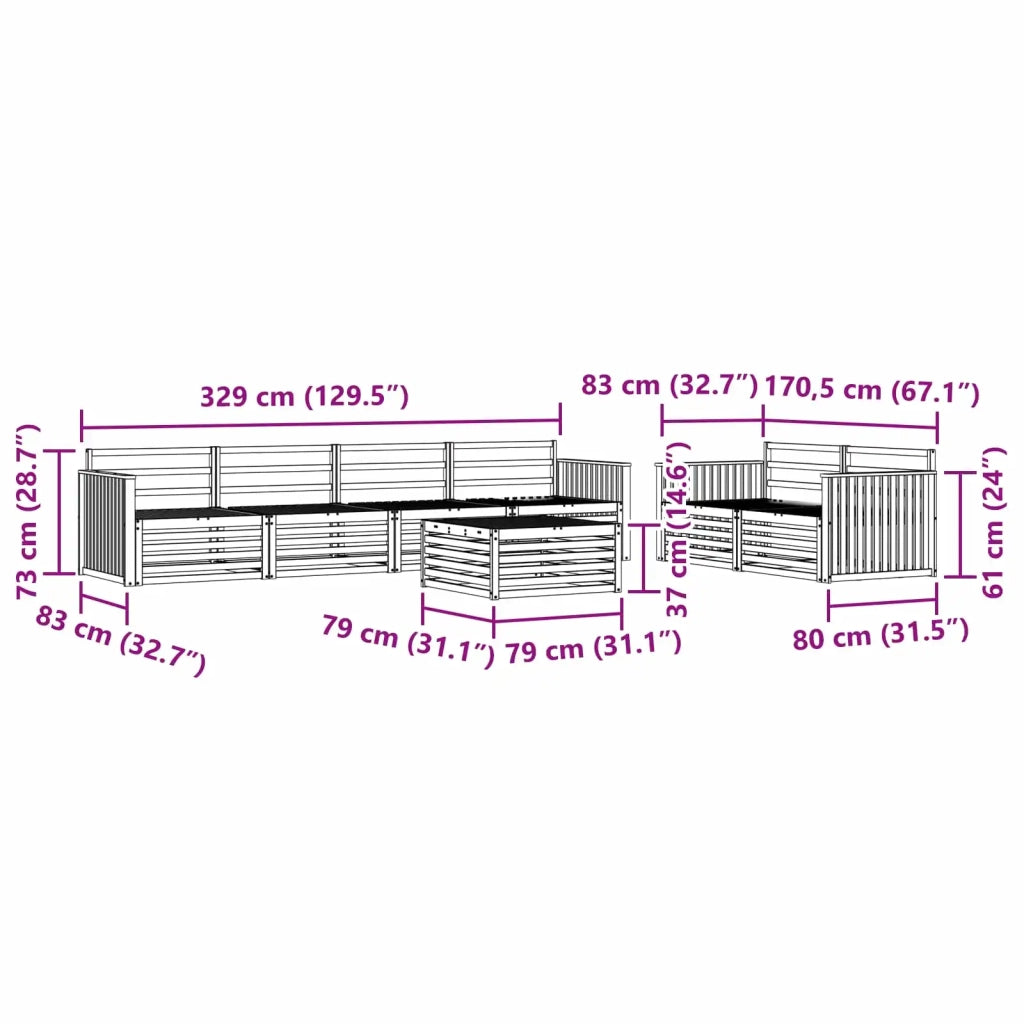 Set di divani da esterno 7 pcs Naturale