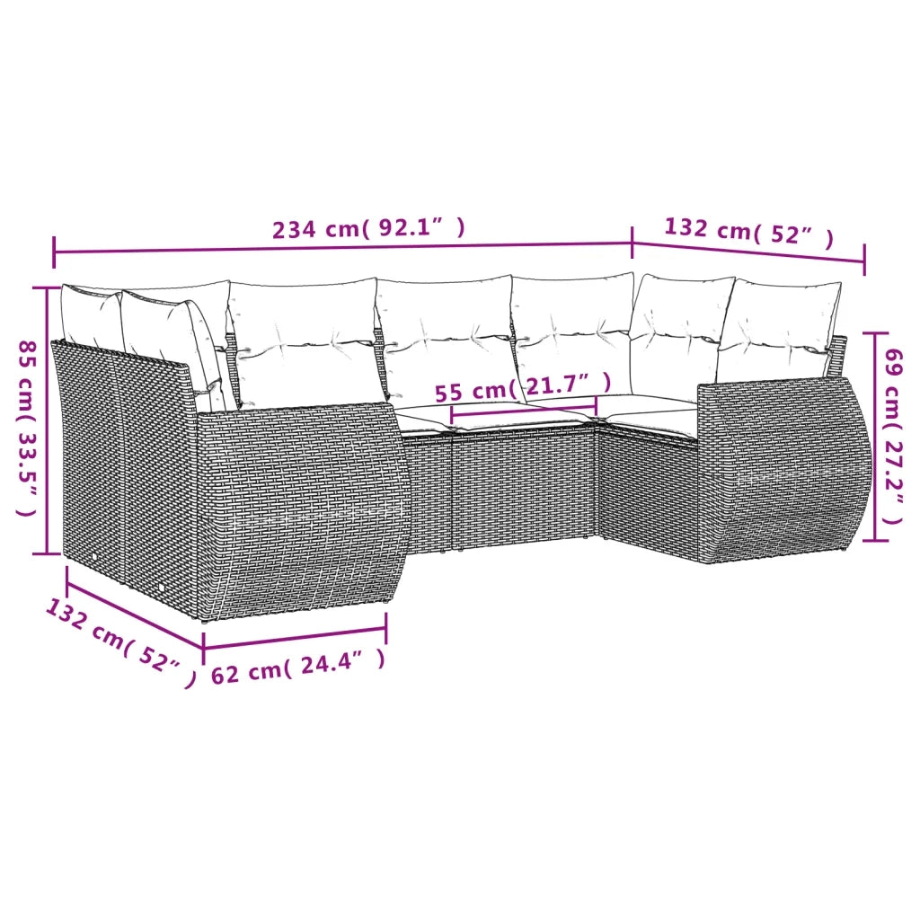 Set Divano da Giardino 6pz con Cuscini Grigio Chiaro Polyrattan