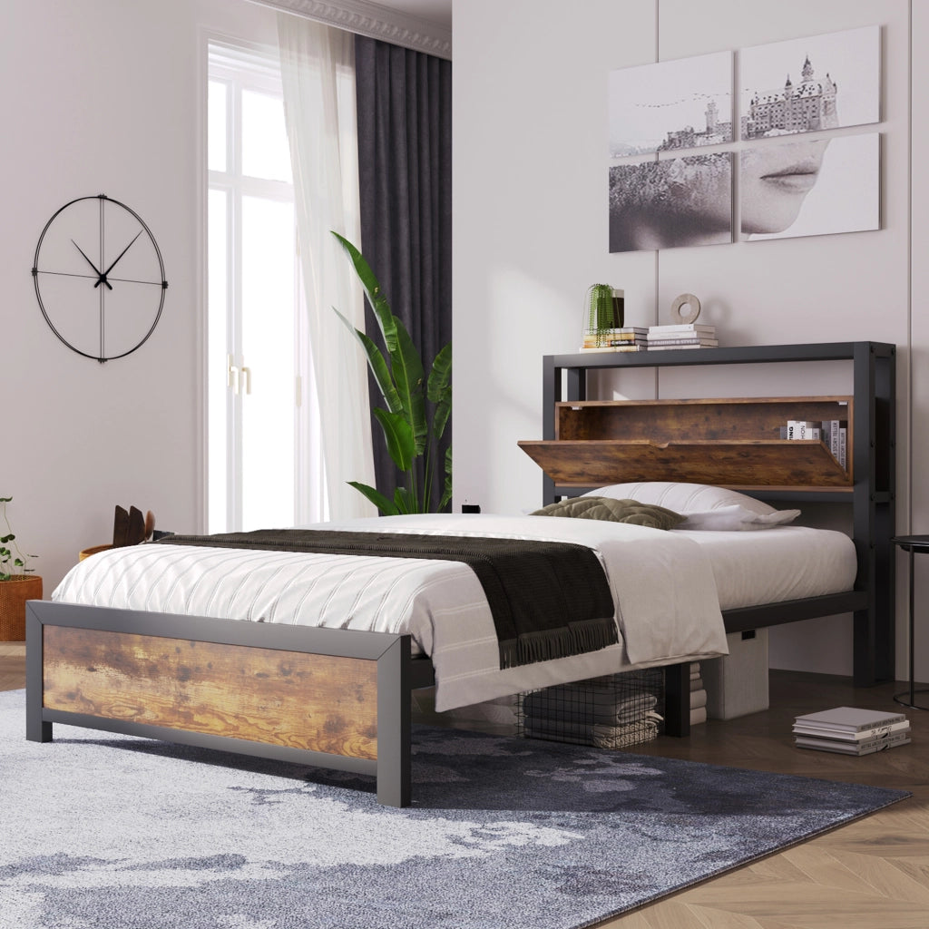 Letto Contenitore Letto Matrimoniale con USB e LED 180×200 cm; senza Materasso; Tessuto Grigio