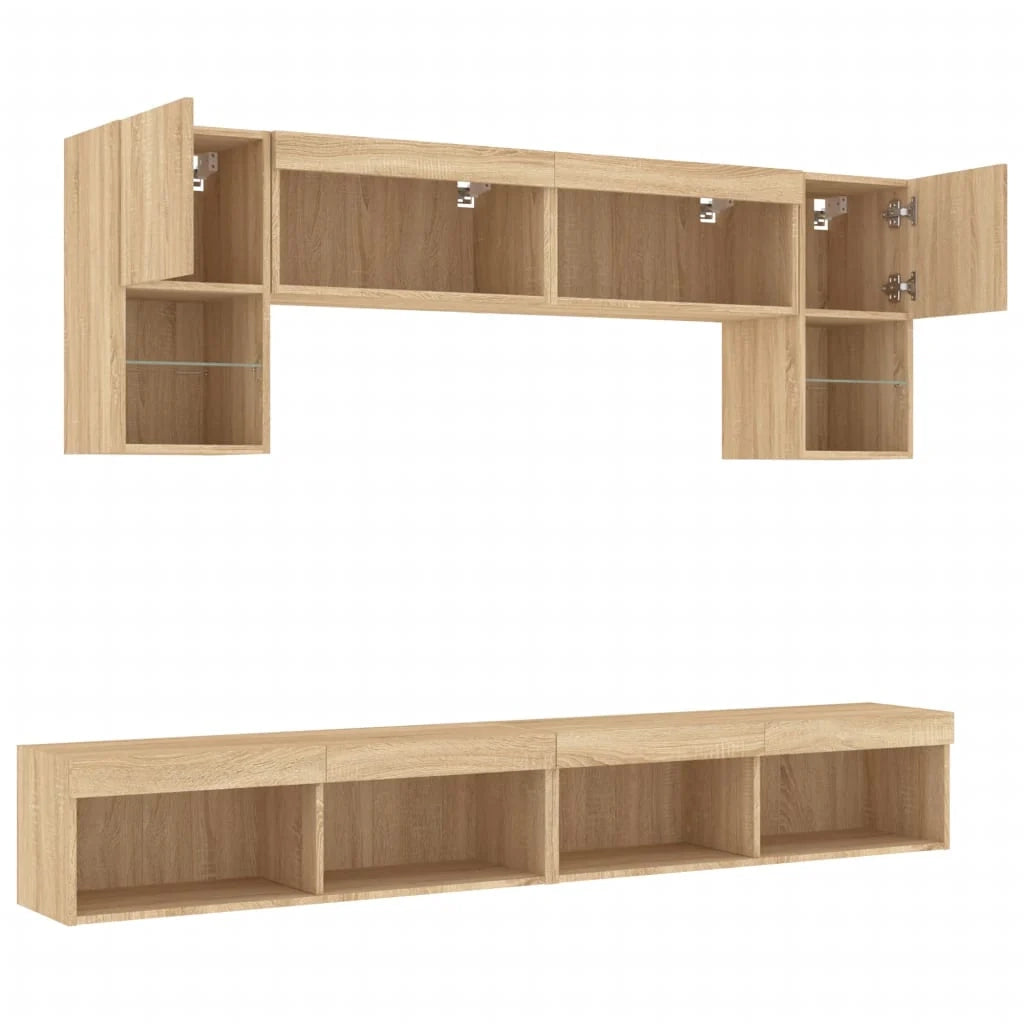 Mobile TV multimediale scaffale TV credenza mobile TV sala da pranzo soggiorno camera da letto con illuminazione a LED 6 pezzi legno ingegnerizzato rovere Sonoma marrone 02_0029454