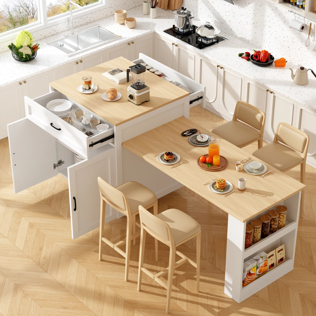 Tavolo estensibile con 1 cassetto; 2 vani chiusi; 2 nicchie aperte e ruote; per cucina e soggiorno; 133 × 70 × 93;5 cm