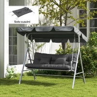 Set 4 Cuscini da Giardino per Schienale e Seduta con Imbottitura, in Poliestere, Grigio Carbone