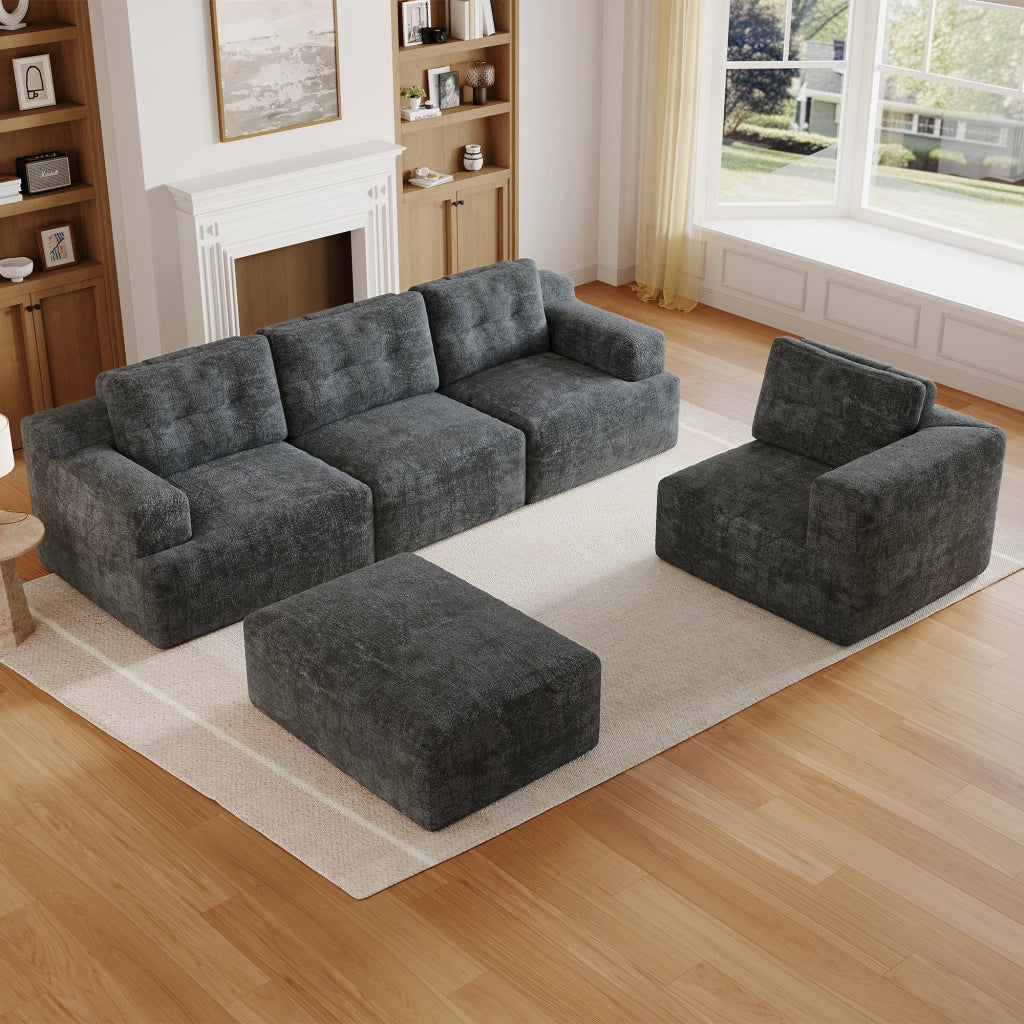 DIVANO Modulare a U 252x180x82 cm Chenille Grigio 5-6 posti