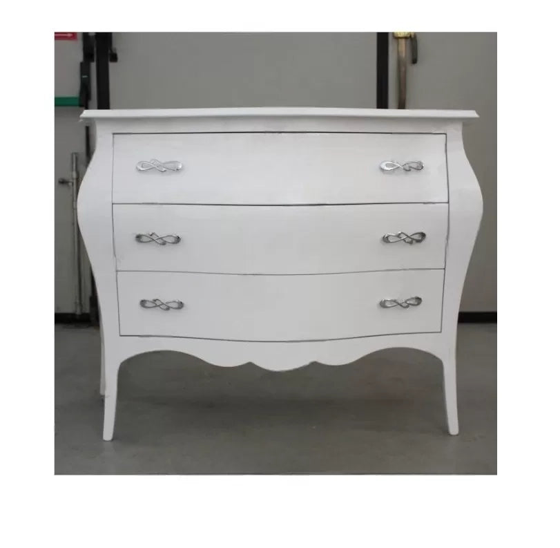 Cassettiera sagomata 3 cassetti legno shabby bianco 116x45x85 - Mobili 2G