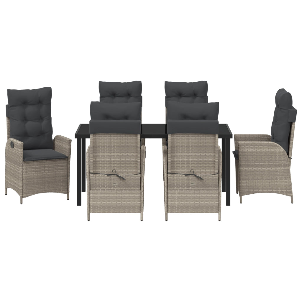 Set da Pranzo da Giardino 7 Pezzi con Cuscini Grigio Chiaro Polyrattan