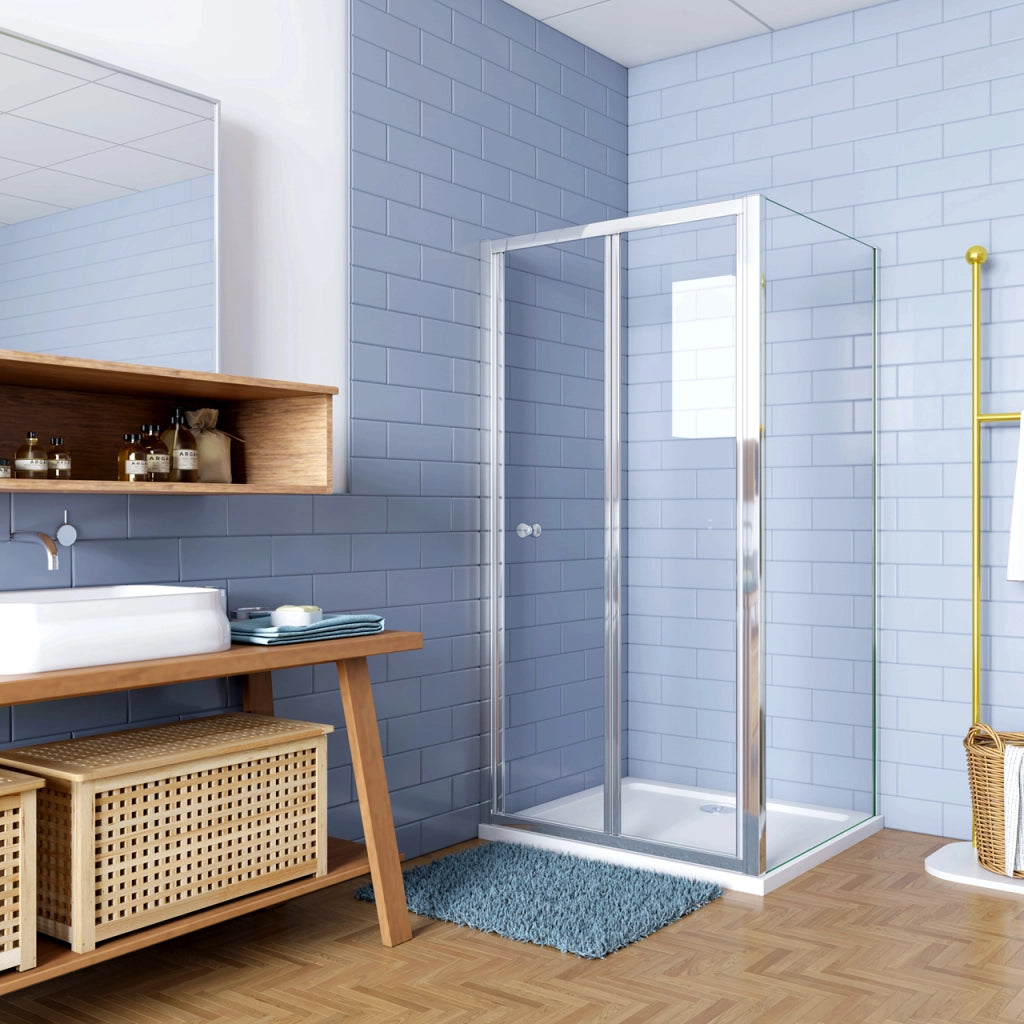 185cm Box Doccia Angolare Porta a Soffietto con Parete Fissa 70x80cm in Vetro Temperato Trasparente 5 mm Profilo Cromo Lucido