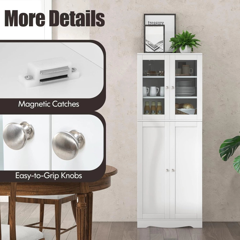 Credenza da Cucina con Anta Multi-Stoccaggio, Mobile Cucina Dispensa con Dispositivo Antiribaltamento, Armadio di Stoccaggio, 60 x 31,5 x 161,5 cm, per Soggiorno, Sala da Pranzo (Bianco)