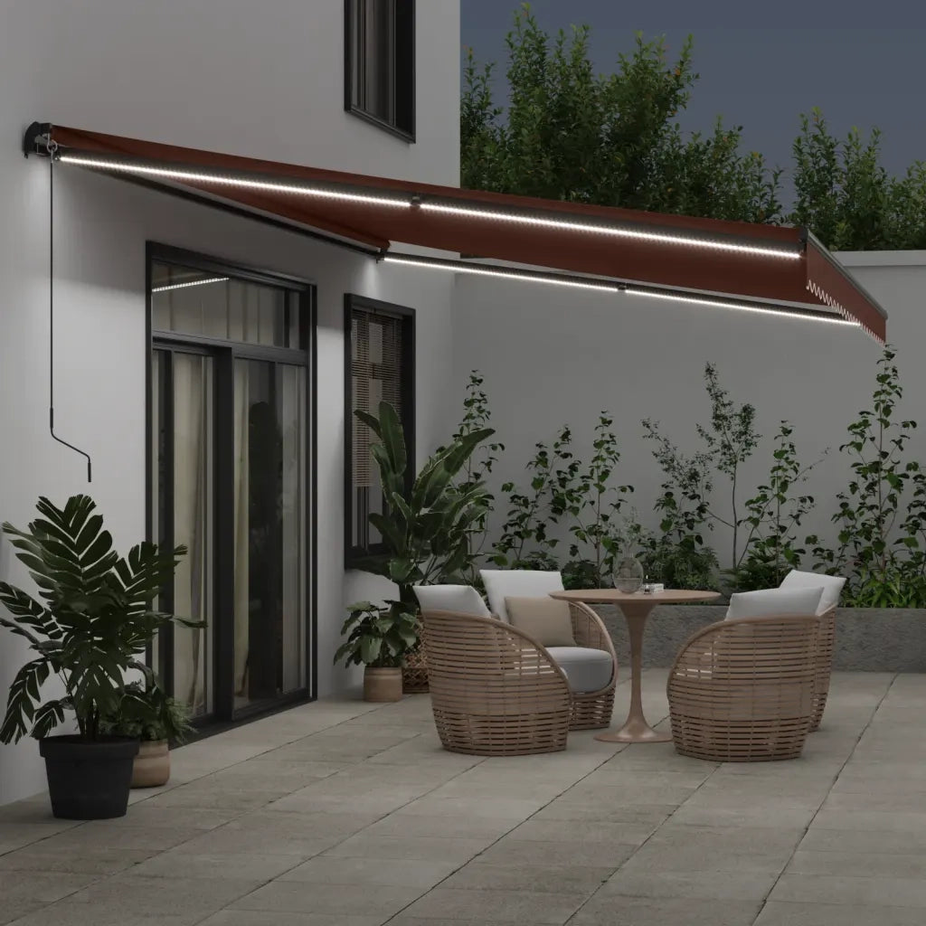 Tenda da Sole Retrattile Manuale con LED Marrone 600x350 cm 3215416