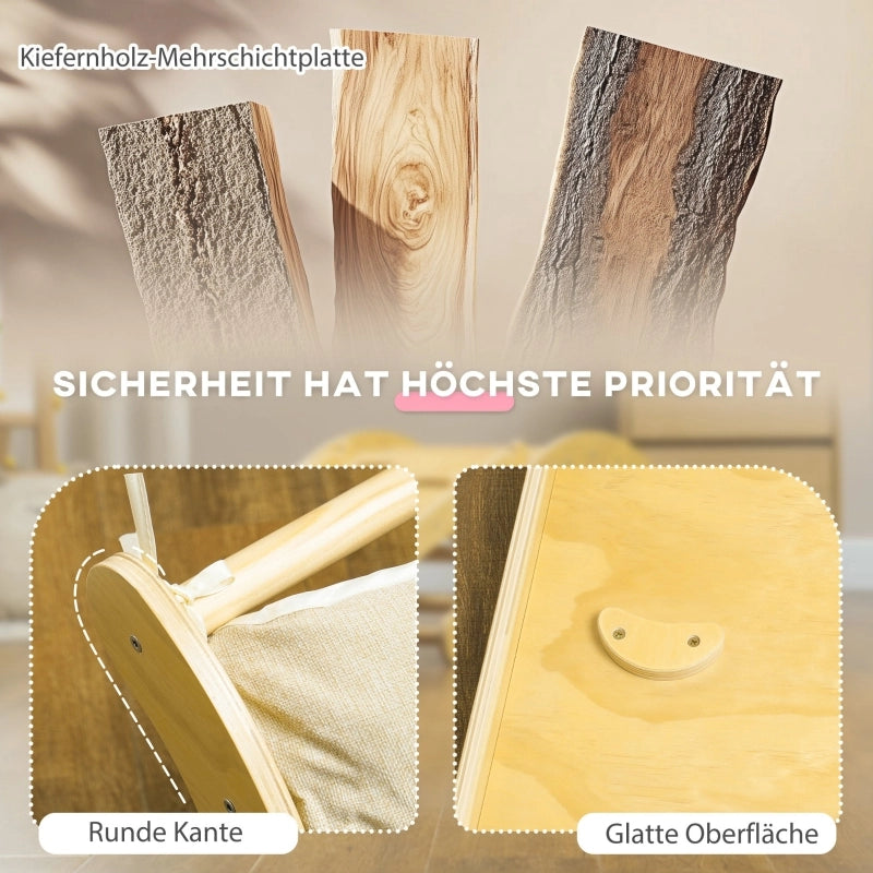 Set da arrampicata per bambini, design 4 in 1 con ponte ad arco, altalena a dondolo, cuscino, scivolo, per uso interno, in legno
