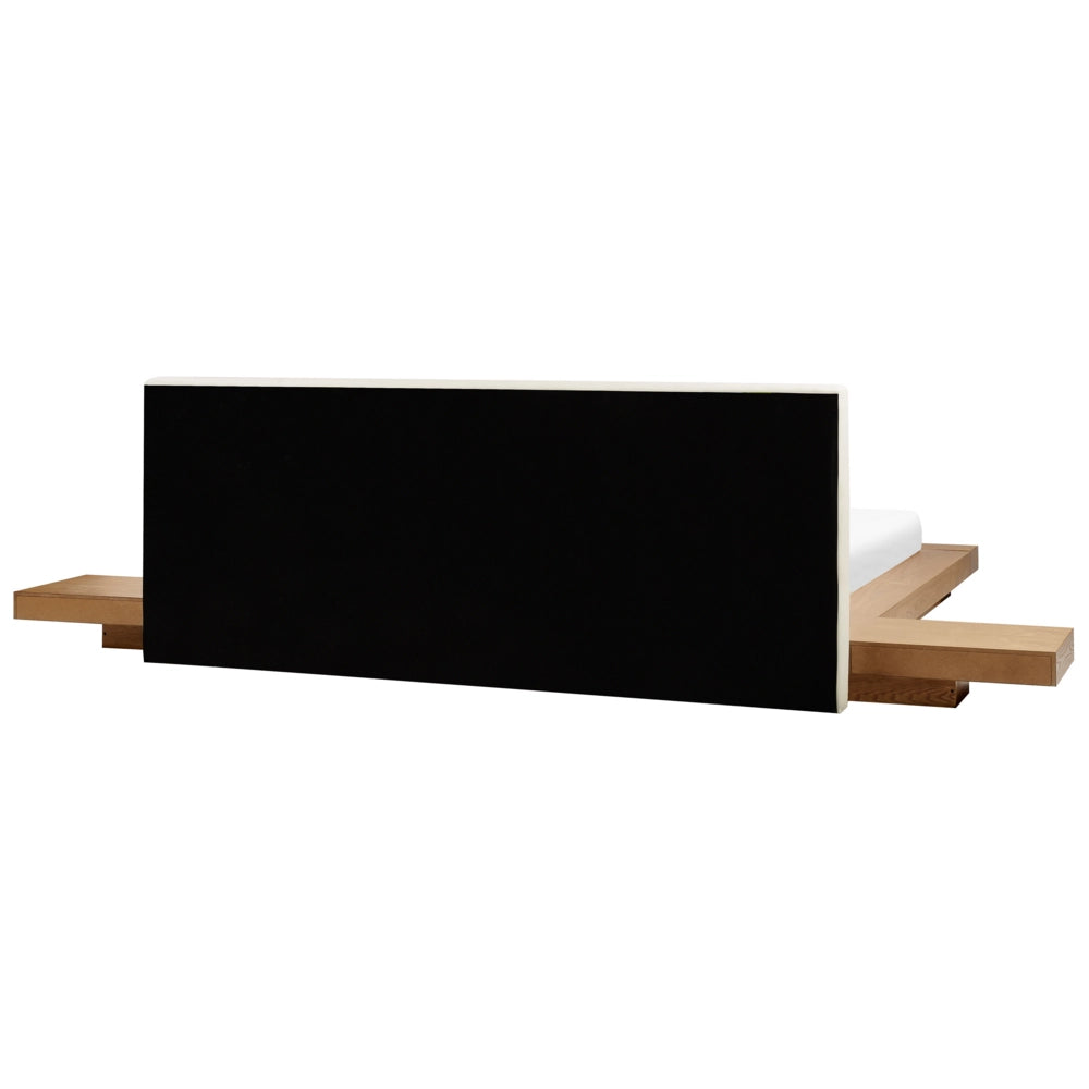 Letto LED in stile giapponese in frassino naturale 180 x 200 cm impiallacciato in legno MDF testata in ecopelle camera da letto a basso profilo
