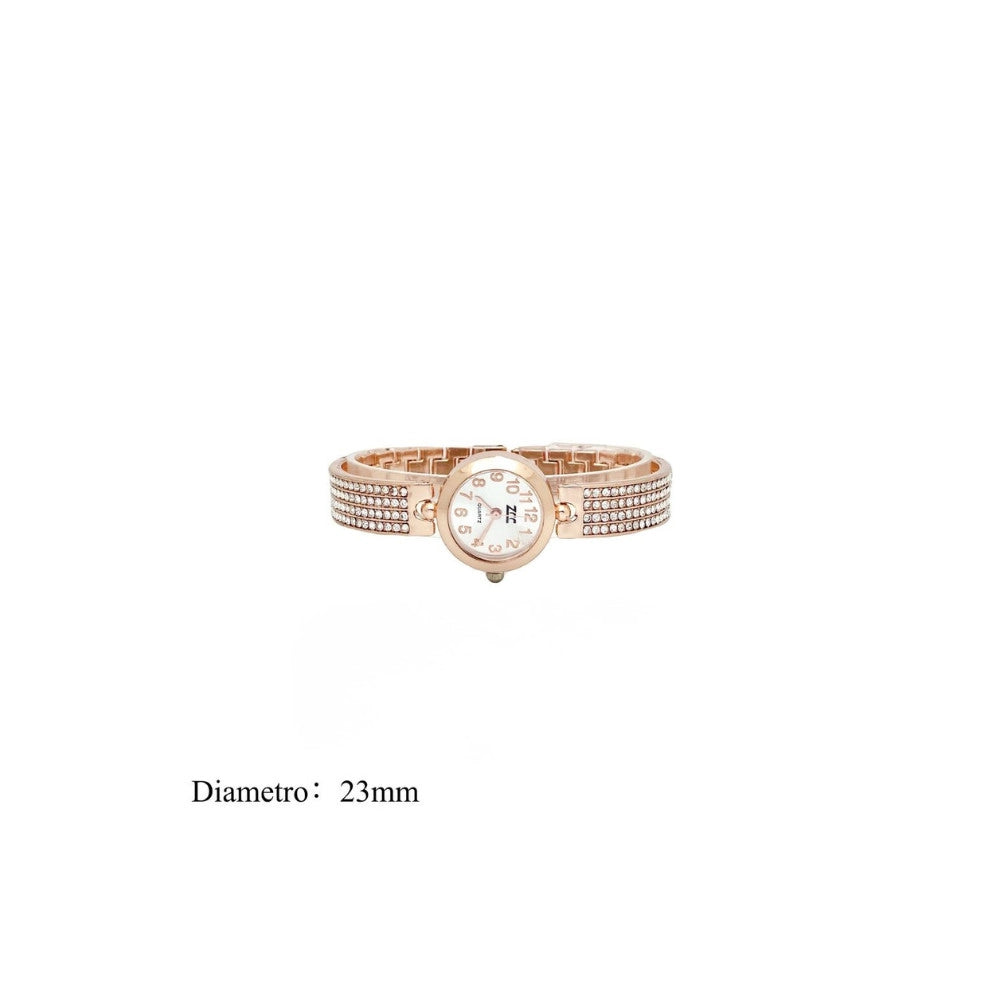 Trade Shop - Orologio Da Polso Donna Elegante Oro Rosa Con Cristalli Quadrante Oro Rosa 23 Mm -