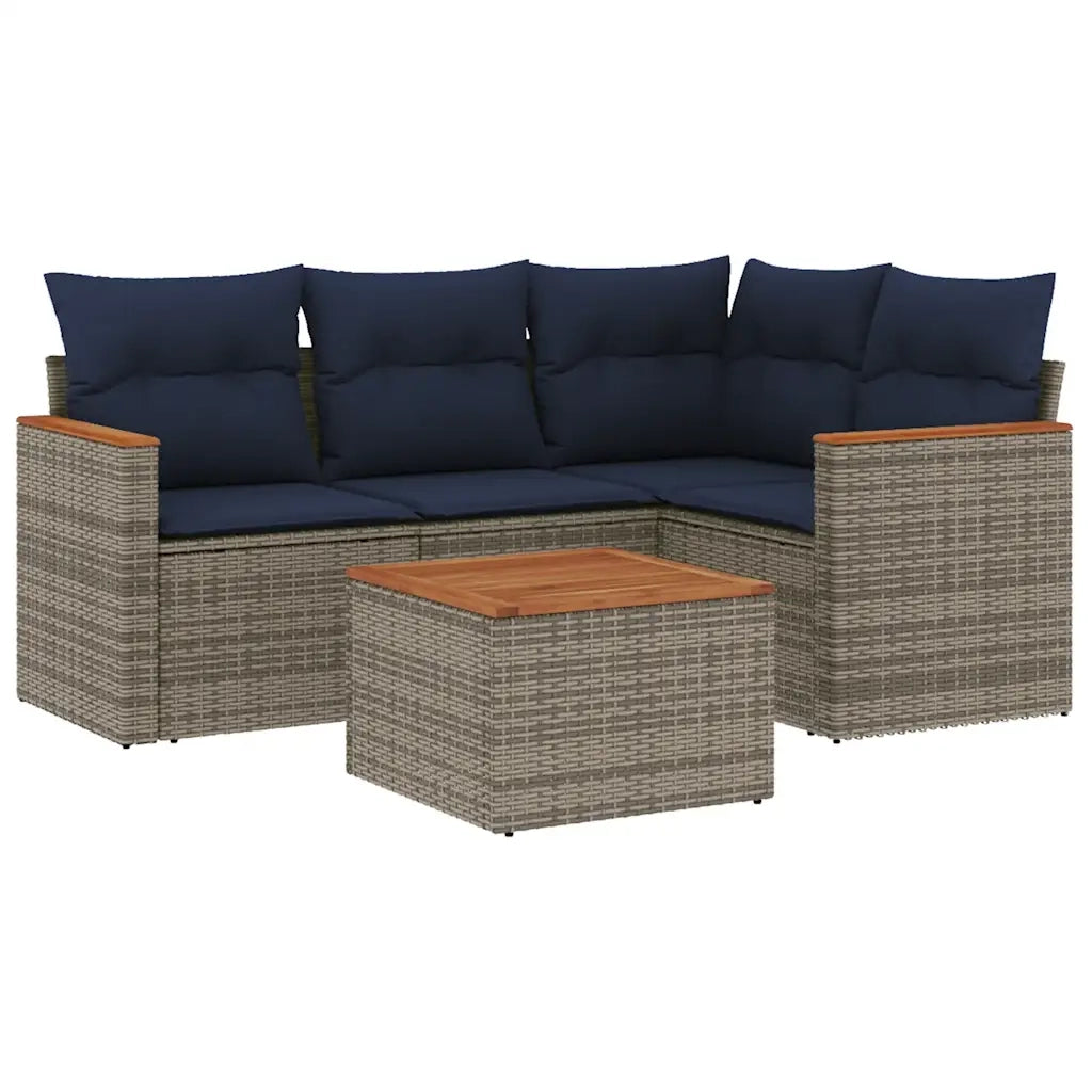 Set Divani da Giardino 5 pz con Cuscini Grigio in Polyrattan 3225942