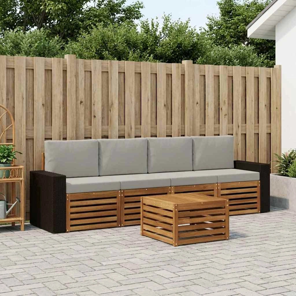 Set di divani da esterno 5 pz Naturale e Grigio Chiaro 3384002