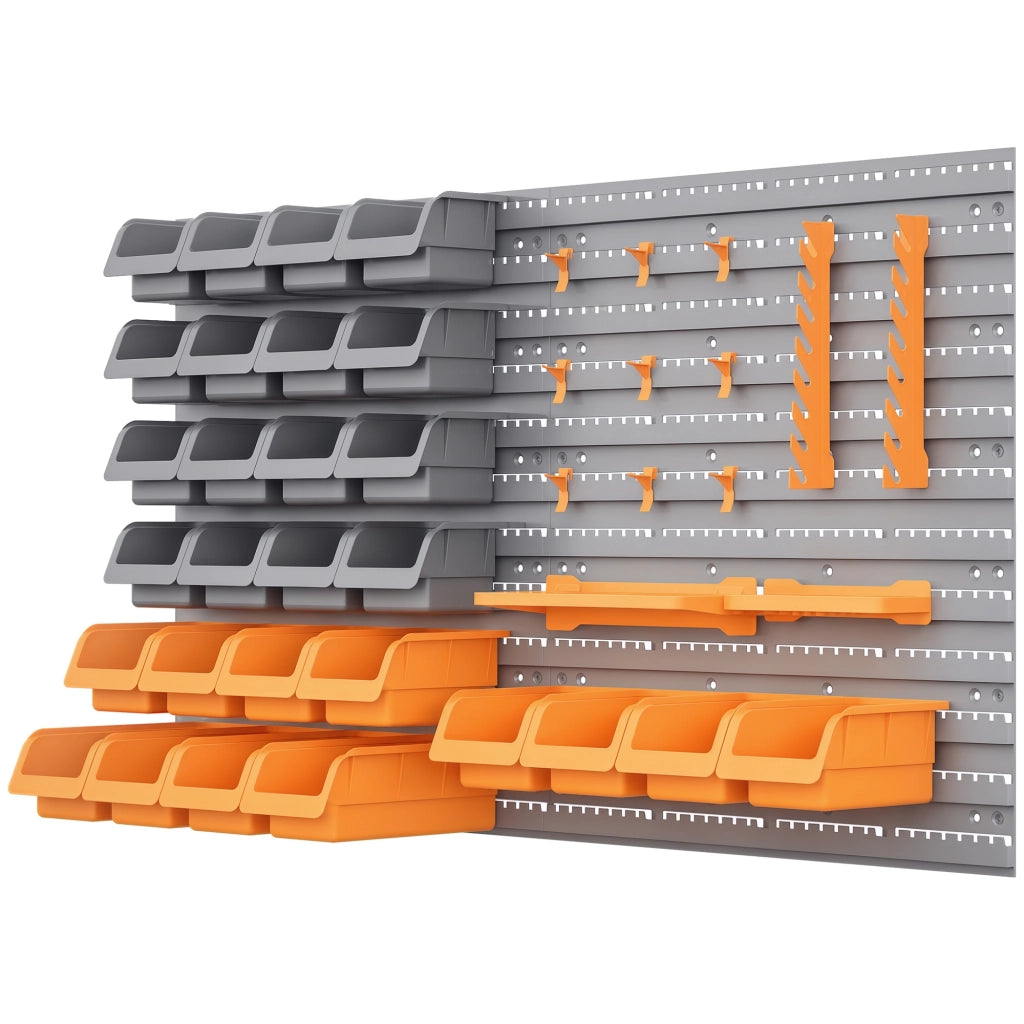 Sistema Parete per Attrezzi con Ripiani e Cestelli ¨C Zephmum ¨C Grigio e Arancione 95x54 cm