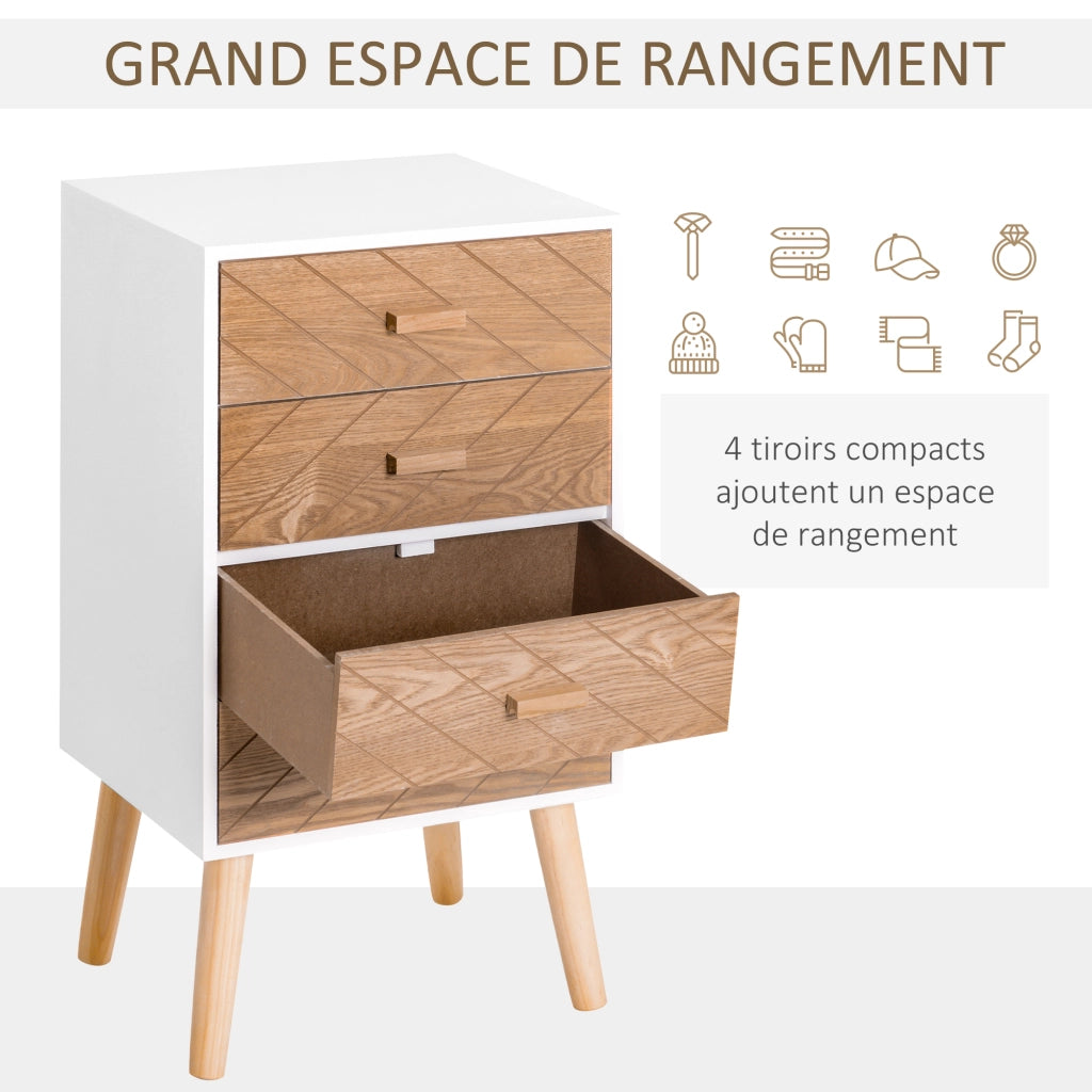 Comodino con 4 Cassetti ¨C Zephmum ¨C Legno Bianco 40x30x75 cm